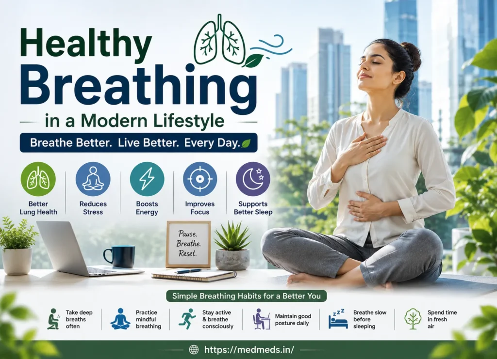 Healthy breathing in a modern lifestyle infographic