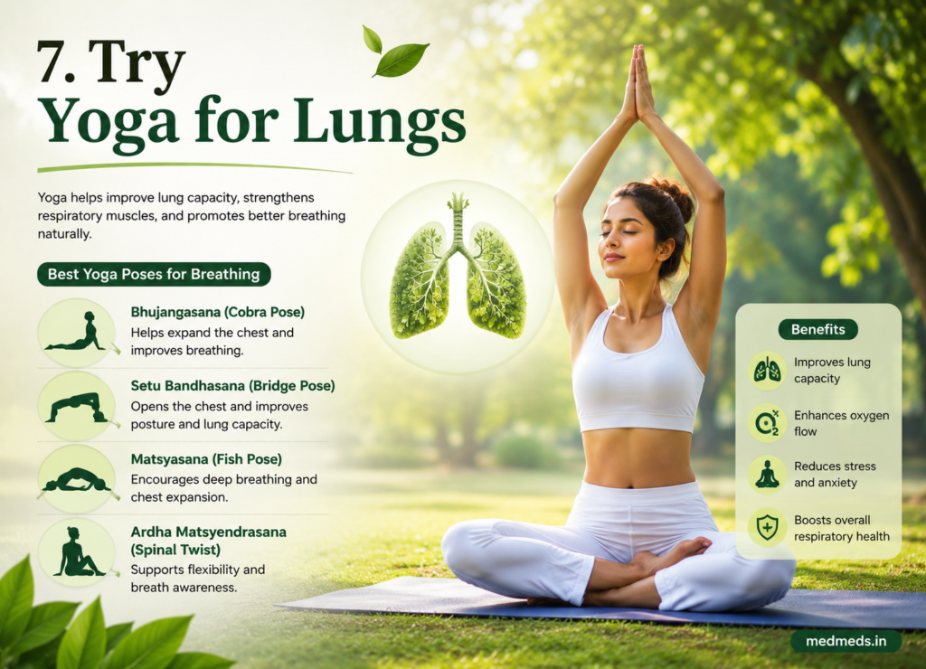 Yoga for lungs breathing infographic